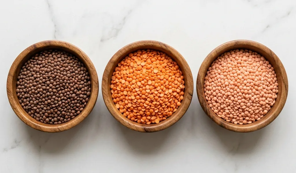 Varieties of masoor daal — whole, split, and malka